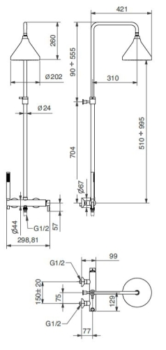Bugnatese ORION esőztető rendszer fej- és kézizuhannyal, króm 5642CCR