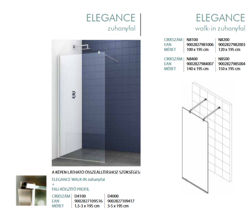 Sanotechnik ELEGANCE walk-in zuhanyfal 120 cm N8200