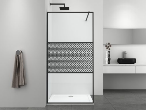 Sanotechnik SMART zuhanyfal, részben mintás üveggel, matt fekete, 90 cm DC90B