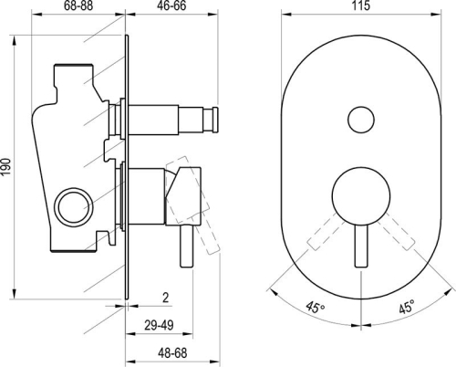 Ravak Espirit ES 061.20GB.O2 Falba süllyesztet csaptelep, automatikus kétutas, belső egységgel - Graphite Brushed X070321
