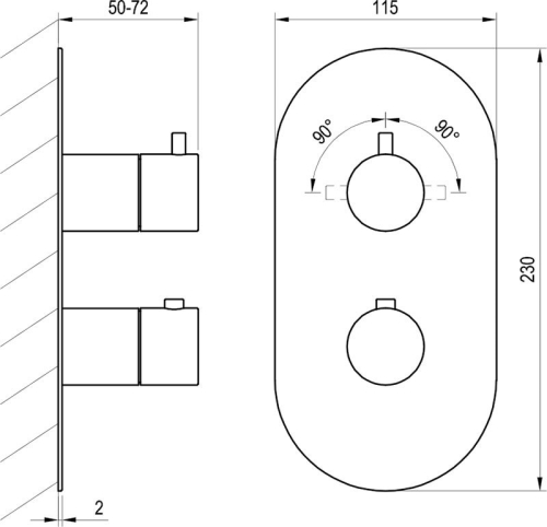 Ravak Espirit ES 063.20GB.O2.RB07C Falba süllyesztett termosztátos csaptelep, kétutas, beslő egység nélkül - Graphite Brushed X070323