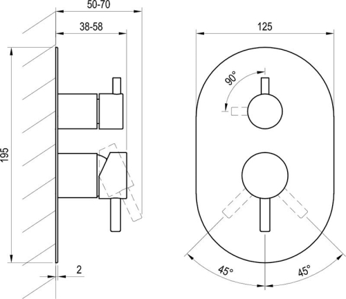 Ravak Espirit ES 065.20GB.O2.RB07E Falba süllyesztett csaptelep, kétutas, belső egység nélkül - Graphite Brushed X070325