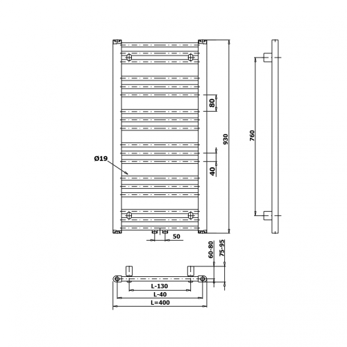Sapho BRUCKNER ALBRECHT 400x930mm radiátor, matt fekete 600.111.6