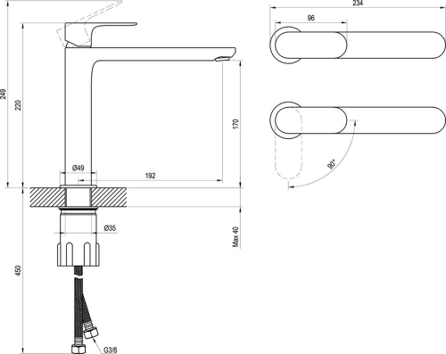 Ravak Eleganta EL 014.21BLM Álló mosdócsaptelep BeCool 220 mm, leeresztő nélkül, Black Matt X070417