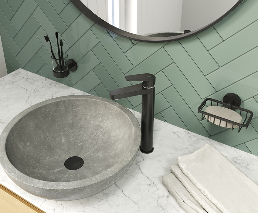 Mofém Zenit Black magasított mosdó csaptelep click-clack leeresztővel, fekete 84.322.28.0N