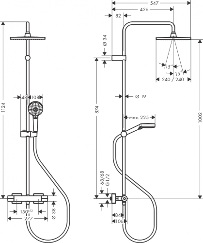 Hansgrohe Vernis Shape Showerpipe 240, 1jet termosztátos zuhanyrendszer matt fekete 26427670