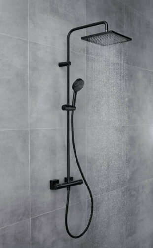 Hansgrohe Vernis Shape Showerpipe 240, 1jet Ecosmart termosztátos zuhanyrendszer matt fekete 26429670