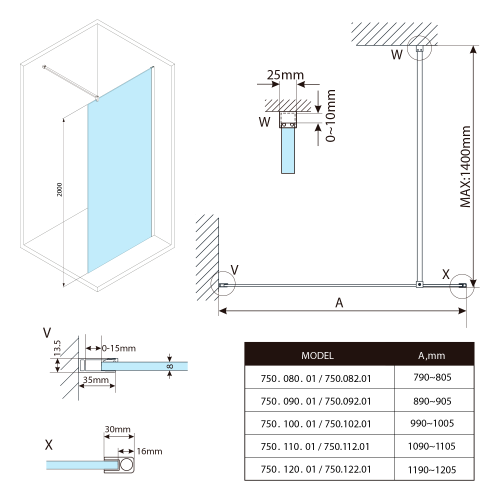 Sapho BRUCKNER SPITZA 100 cm WALK-IN zuhanyfal transzparent üveggel, króm 750.100.1
