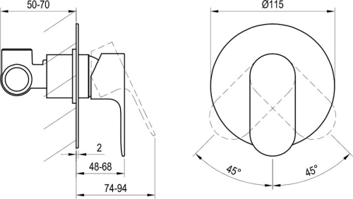 Ravak Eleganta EL 062.20GB.O1 Falba szüllyesztett csaptelep, egyutas, belső egységgel, Graphite Brushed X070336