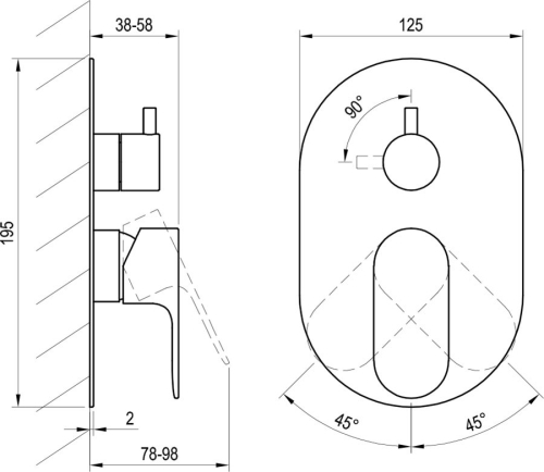 Ravak Eleganta EL 065.20GB.O2.RB07E Falba süllyesztett csaptelep, kétutas, belső egység nélkül, Graphite Brushed X070338