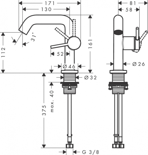 Hansgrohe Tecturis S egykaros mosdócsaptelep Fine 110, CoolStart, Push-open lefolyógarnitúrával, matt fekete 73320670