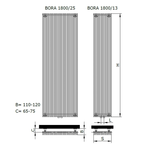 Radeco BORA 1200/25 design fürdőszobai radiátor (1200x610 mm, színes)