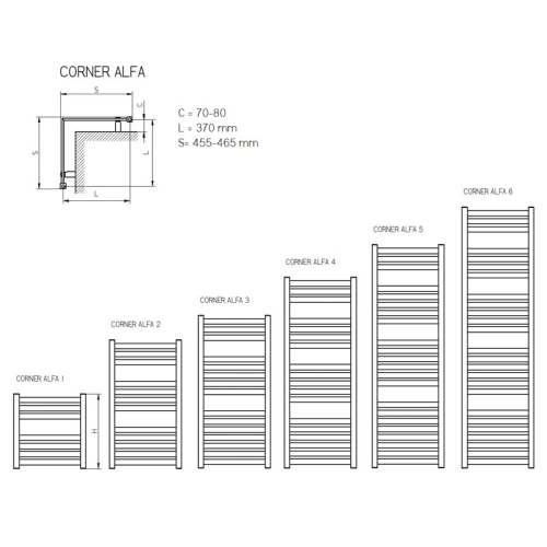 Radeco CORNER ALFA 1 design sarok radiátor (415x400 mm, színes)