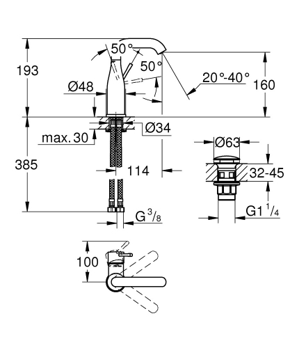 Grohe Essence egykaros mosdócsaptelep M-méret, króm 24181001
