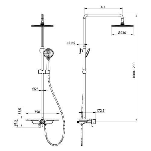 Sapho AQUALINE ARONA zuhanyrendszer kádtöltővel, matt fekete SL210B