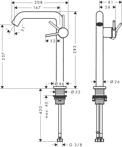 Hansgrohe Tecturis S egykaros mosdócsaptelep Fine 240, CoolStart EcoSmart+, Push-open lefolyógarnitúrával, matt fekete 73370670