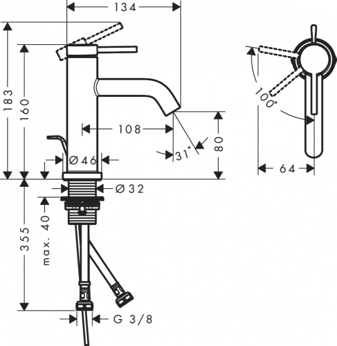 Hansgrohe Tecturis S egykaros mosdócsaptelep 80, CoolStart EcoSmart+, automata lefolyógarnitúrával, matt fehér 73302700