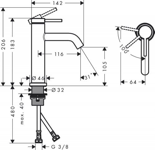 Hansgrohe Tecturis S egykaros mosdócsaptelep 110, CoolStart EcoSmart+, lefolyógarnitúra nélkül, szálcsiszolt bronz 73312140