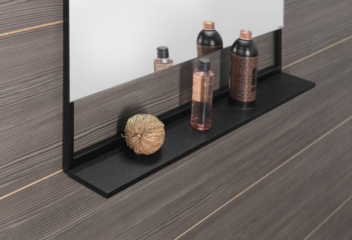 Sapho ERUPTA 80x80 cm tükör MDF polccal és LED világítással, matt fekete ERU335