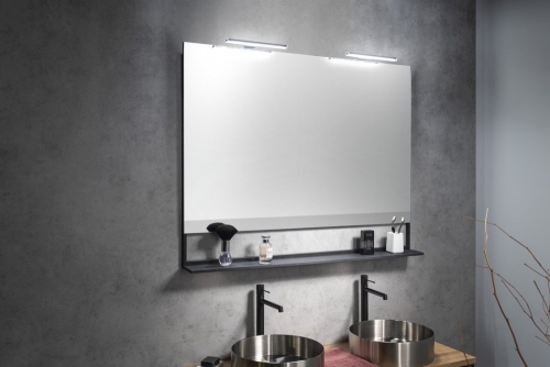 Sapho ERUPTA 120x80 cm tükör MDF polccal és LED világítással, matt fekete ERU345