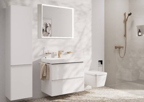 Hansgrohe Tecturis E egykaros mosdócsaptelep Fine 110, CoolStart EcoSmart+, Push-open lefolyógarnitúrával, szálcsiszolt bronz 73020140