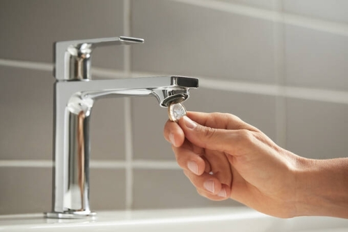 Hansgrohe Rebris E egykaros mosdócsaptelep 110 CoolStart EcoSmart+ automata lefolyógarnitúrával, króm 72589000