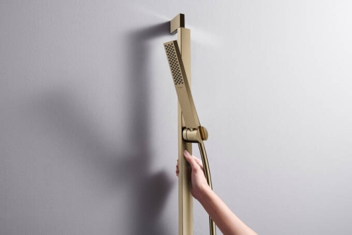 Hansgrohe Unica E Puro 90 cm fali zuhanyrúd könnyen csúsztatható kézizuhanytartóval, szálcsiszolt bronz 24403140