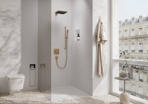 Hansgrohe Unica E Puro 65 cm fali zuhanyrúd könnyen csúsztatható kézizuhanytartóval, szálcsiszolt bronz 24404140