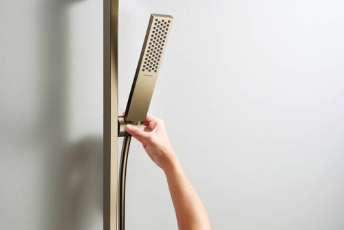 Hansgrohe Unica E Puro 65 cm fali zuhanyrúd könnyen csúsztatható kézizuhanytartóval, szálcsiszolt bronz 24404140