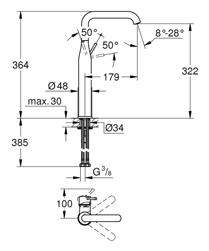 Grohe Essence egykaros mosdócsaptelep XL-es méret, phantom black 24170KF1