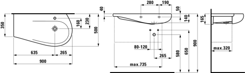 Laufen ILBAGNOALESSI ONE 90x50 mosdó matt fekete H8149767161041