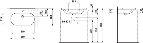 Laufen Lua mosdó 65x46 cm alsó felülete csiszolt LCC felülettel H8160844001041