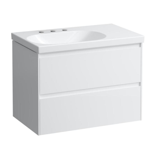 Laufen Lua aszimmetrikus mosdó jobb oldali pulttal, három csaplyukkal túlfolyó nélkül 75x46 cm LCC felülettel H8170864001581