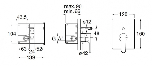 Roca Arola Square falsík alatti kád-zuhany csaptelep, króm A5A0C6AC0K