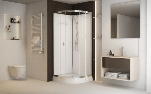 Sanimix üveghátfalas 90x90x200cm negyedköríves zuhanykabin tálcával 22.1059