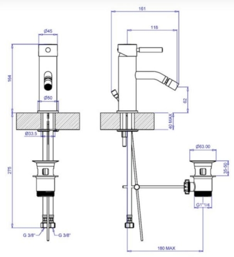 Bugnatese Kobuk Fix Bidet csaptelep leeresztővel, szálcsiszolt nikkel szín 2323NS