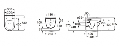 Roca Ona Rimless fali wc, matt fehér A346687620