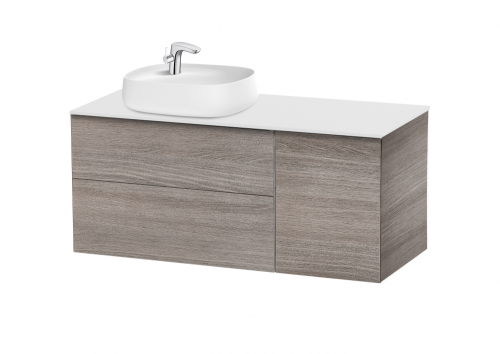 Roca Beyond 120 cm balos fürdőszoba bútor ráültethető mosdóval, texturált tölgy A851400402