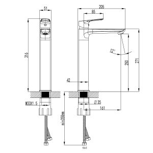 Wellis Altus magasított mosdó csaptelep ACS0357