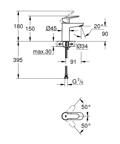 Grohe Start Edge Egykaros mosdócsaptelep S-es méret leeresztő nélkül 23344000