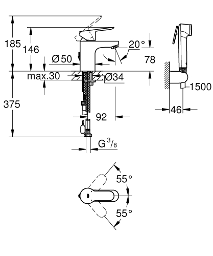 Grohe Start Edge Egykaros mosdócsaptelep bide zuhannyal 23773000