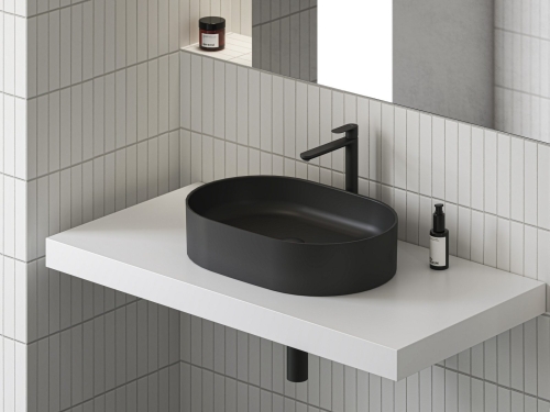 Ravak Ceramic O Slim 55x37 cm pultra ültethető mosdó, matt fekete XJX0D155000