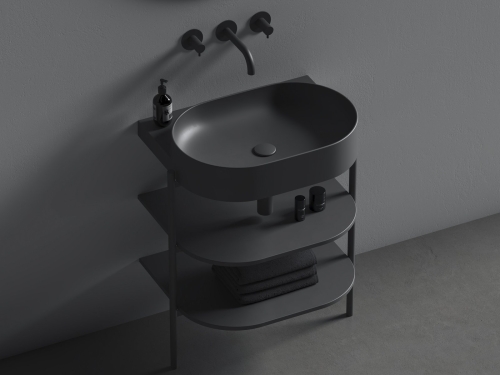 Ravak Yard 60 cm kerámia mosdó csaplyuk nélkül, matt fekete XJX0D060000