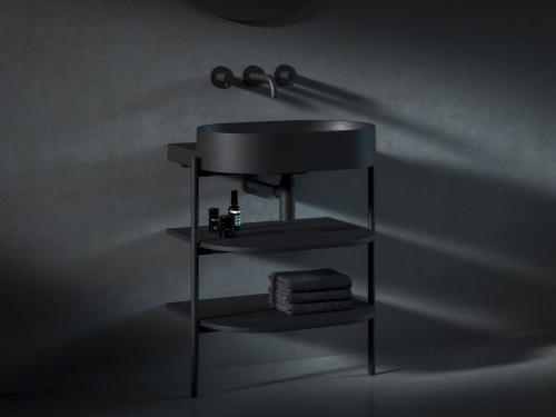 Ravak Yard 60 cm kerámia mosdó csaplyuk nélkül, matt fekete XJX0D060000