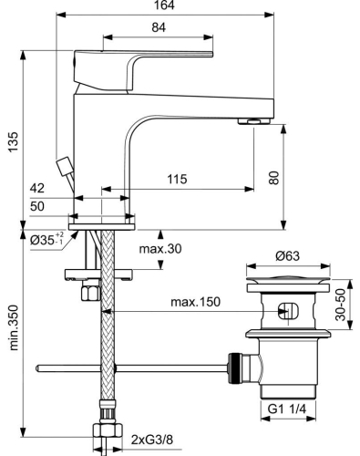 Ideal Standard Cerafine D 80 mm mosdó csaptelep leeresztővel, króm BC685AA