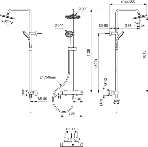 Ideal Standard Cerafine O zuhanyrendszer, króm BC750AA