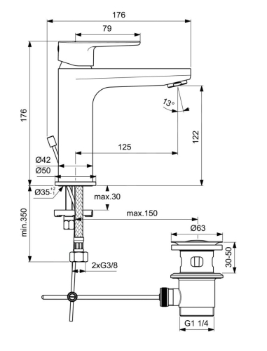 Ideal Standard Cerafine O mosdó csaptelep leeresztővel 120 mm, króm BC699AA