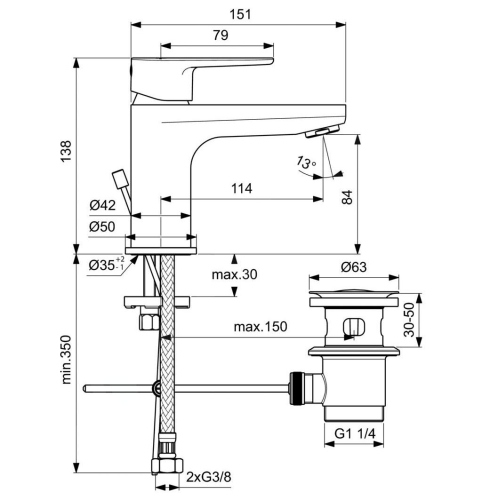Ideal Standard Cerafine O mosdó csaptelep leeresztővel 80 mm, króm BC698AA
