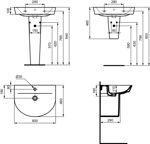 Ideal Standard Connect Air Arc 60x46 cm mosdó E137801