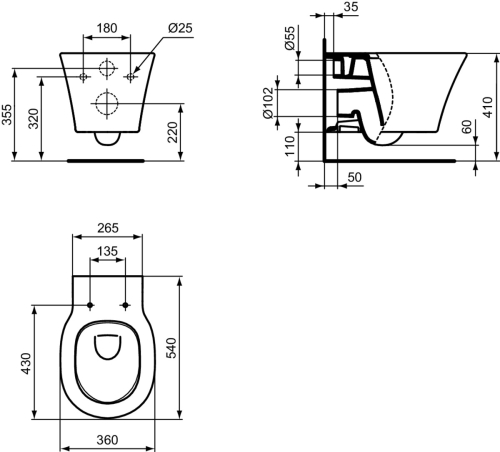 Ideal Standard Connect Air Aquablade fali wc E005401